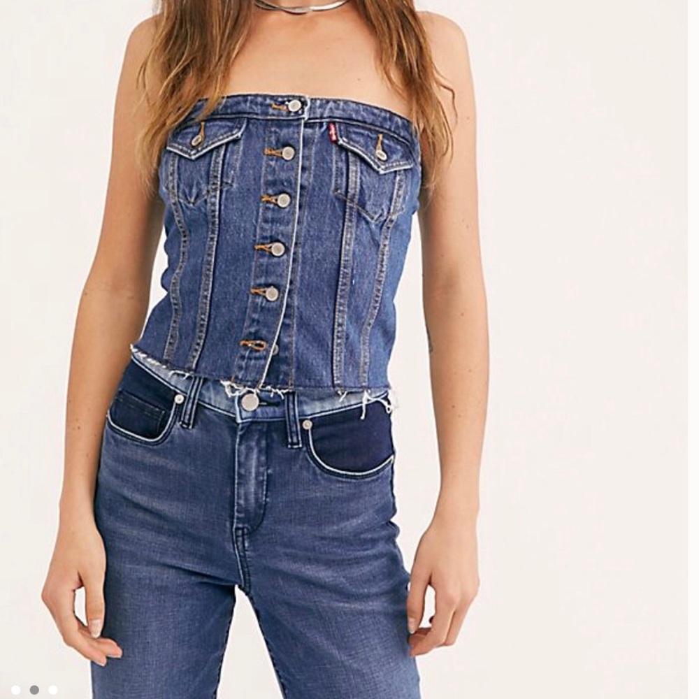 Denim corset-inspired strapless top NWT